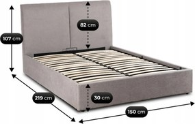Łóżko Tapicerowane 140x200 cm MARSYLIA ze Stelażem i Pojemnikiem Dwuosobowe Szare