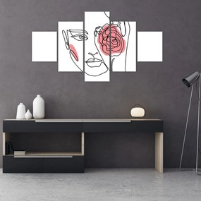 Obraz - Line art twarz z różą (125x70 cm)