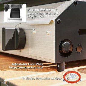 Outsunny Grill Gazowy 8000BTU/2,4 KW z 2 Palnikami ze Stali Nierdzewnej 44 x 44,5 x 19 cm Srebrny+Czarny
