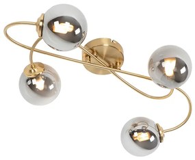 Nowoczesna lampa sufitowa złota 4-punktowa z dymionym szkłem - Athens