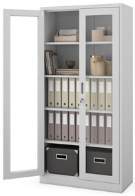 Szafa ze szklanymi drzwiami z szybami AMELIA, 900 x 1850 x 400 mm, szara