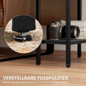 HOMCOM Stolik pomocniczy, 3-poziomowy design, półki w wyglądzie drewna, rama stalowa, Czarny