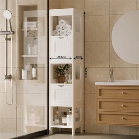 Szafka łazienkowa słupek szuflady biała wysoka półka nowoczesna loft 142 cm