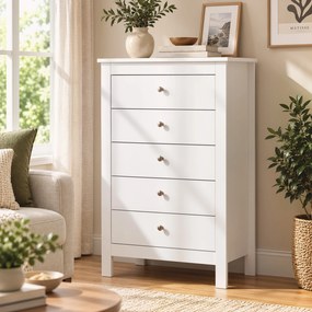 HOMCOM Komoda z 5 szufladami, mebel z łatwo wysuwającymi się prowadnicami do sypialni, 60 x 39,5 x 95,3 cm, Biały | Aosom PL
