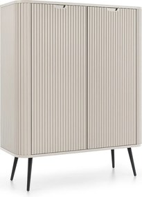 Wysoka komoda ZOVA z 6 półkami, dekoracyjnymi rowkami i metalowymi nogami, czarna, 103/129/39cm, do samodzielnego montażu