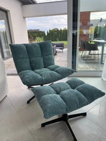 Fotel Obrotowy Wypoczynkowy do salonu niebieski, z podnóżkiem, FW12