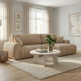 Stylowy narożnik rozkładany prawostronny  ARIEL L 246x150x87 cm w tkaninie Velo  22 kremowej