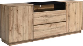 Komoda z 2 szafkami, 2 szufladami i 1 wnęką - Naturalny i Czarny - CEMILINA