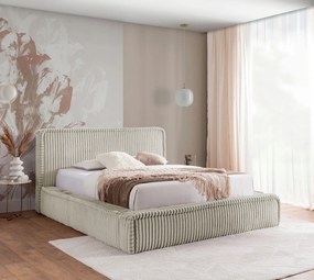 Beżowe łóżko tapicerowane z USB 5 rozmiarów - Cordelio