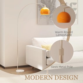 HOMCOM Lampa łukowa z przełącznikiem nożnym, z marmuru, metalu i tworzywa sztucznego, 26x90x180 cm, Biały i Pomarańczowy