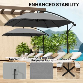Outsunny Parasol Cantilever Alu Ø 260 cm, Wodoodporny z Podstawą, Korbką, Ciemnoszary