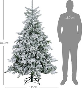 HOMCOM Choinka 180 cm, ze sztucznym śniegiem, odporna na ogień, szybki montaż i demontaż, metalowa podstawa