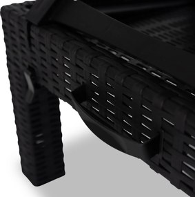 Regulowany leżak ogrodowy składany Luizjana, technorattan z poduszką, czarny/szary