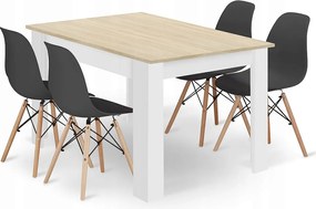 Zestaw stołowy prostokątny Valora dąb Sonoma + 4 czarne krzesła x4