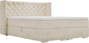 Emporius Valencia Box łóżko kontynentalne 180x200 - topper, materac H3, pojemnik - łóżko małżeńskie, tkanina aksamitna, beżowy (Magic Velvet 2201)