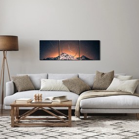 Obraz gwiaździstego nieba z górami (z zegarem) (90x30 cm)