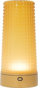 Zafferano Soffio – akumulatorowa lampa stołowa LED IP65, dotykowy ściemniacz, bezprzewodowa, 10 h pracy, matowe złoto i bursztynowe szkło