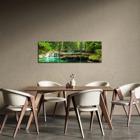 Obraz - Zielony wodospad (z zegarem) (90x30 cm)