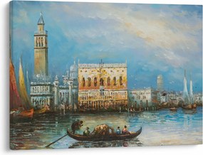 Obraz - Gondola przejeżdżająca przez Wenecję, obraz olejny (70x50 cm)