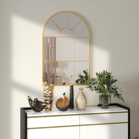 HOMCOM Lustro Ścienne, Projekt Okna, Lustro Korytarzowe, Metalowa Rama, 91 x 60 cm, Złote