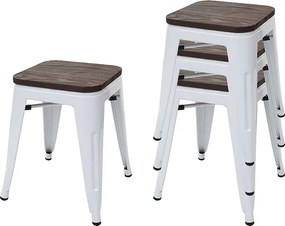 Taboret MCW-A73 (zestaw 4 sztuk) Drewniane siedzisko,  biały