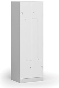 Metalowa szafka ubraniowa S1 Z, 4-drzwiowa, 1850 x 600 x 500 mm, demontaż, zamek cylindryczny, drzwi laminowane, biała