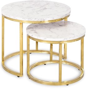 Zestaw Stolików Kawowych OLIS 43 cm/53 cm Biały Marmur Złoty do Salonu Glamour