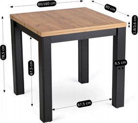 Zestaw Stół Kwadratowy Rozkładany MAX 80-160 cm Dąb Craft/Czarny i 4 Krzesła PERU Czarne Welurowe