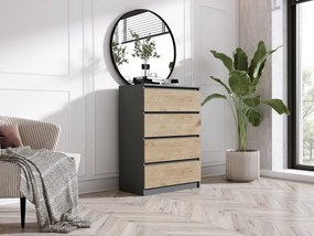 Komoda z 4 szufladami: antracyt / dąb Lancelot, 70 x 39 x 101 cm