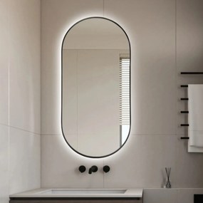 Lustro owalne podświetlane czarna rama 40 x 100 cm PLATAN LED