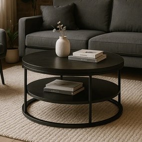 Stolik Kawowy z Półką BEST 70 cm Czarny Nowoczesny