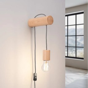 Lampa ścienna loft Zynto, drewno - 1 źródło światła 3000K - L.6 x H.55 cm - naturalne drewno/biały/czarny