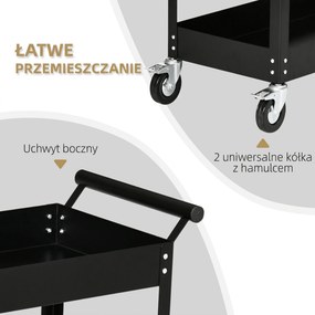 DURHAND Wózek Warsztatowy, 2 Półki, Na Kółkach, Stal, do 150 kg, 84,5 x 38 x 84 cm, Czarny