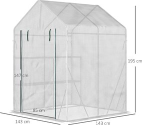 Outsunny Szklarnia Foliowa Inspektowa z Drzwiami na Zamek Błyskawiczny Stal i Tworzywo Sztuczne PE 143x143x195cm Biały | Aosom PL