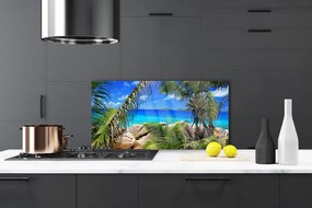 Panel Szklany do Kuchni Liście Na Tle Skał