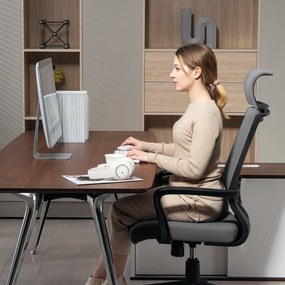 HOMCOM Krzesło biurowe z miękkim oparciem, kołami, podłokietnikami, regulowaną wysokością, wełna sztuczna, Szary