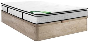 Zestaw 140 x 190 cm łóżko ze skrzynią jasny naturalny + materac z kieszeniami sprężynowymi 7 stref, zintegrowany materac nawierzchniowy i pokrowiec bambusowy gr. 23 cm - TAREVO de NATUREA