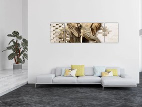 Obraz - słoń taranujący ścianę (170x50 cm)