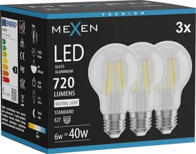 Mexen Vintis 3x żarówka filament LED E27, A60, 6W, Neutralna - 4000K, 720 lm, clear - L150-E27-0640-00x03