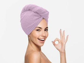 Szybkoschnący turban do włosów frotte jasnofioletowy, 100% bawełna