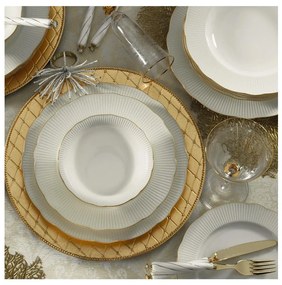 Zestaw obiadowy 18 szt. biały/złoty/porcelana