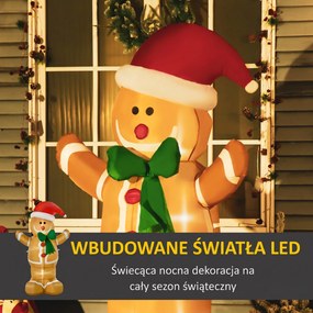 HOMCOM Nadmuchiwana dekoracja 183 cm – Piernikowy ludzik z kokardą, 3 LED, wbudowana dmuchawa