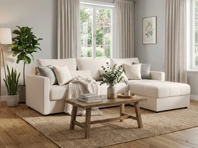 Rozkładany dwustronny narożnik L VENORIA 220x143 cm, kremowy + 2 poduszki GRATIS