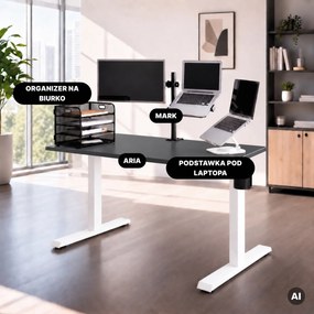 Biurko elektryczne z regulacją wysokości ergonomiczne biało-antracytowe,1200x600 mm: ARIA