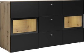 Komoda z szufladami Baros 26 - 132 cm - dąb artisan / czarny mat