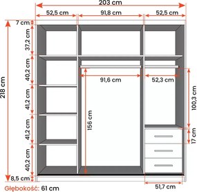 Szafa Lorina 203 cm – nowoczesna szafa przesuwna z lustrem w kolorze białym, elegancka i pojemna
