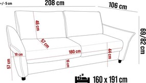 Sofa, Kanapa CANTO 160 z funkcją spania wolnostojąca WERSAL