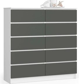Komoda AKORD K120 Biała 120 cm 10 szuflad kolor Grafit Szary mat 120x40x121 cm