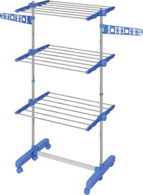 HOMCOM Susz do ubrań, suszarka. 4 poziomy, składany, system One-Click, 142 cm x 55 cm x 152 cm Niebieski + Srebrny
