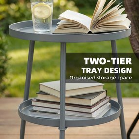 Outsunny Stolik Ø36 cm, stolik balkonowy z metalu, stolik pomocniczy na taras, okrągły stolik ogrodowy na balkon, taras, ogród, ciemnoszary | Aosom PL